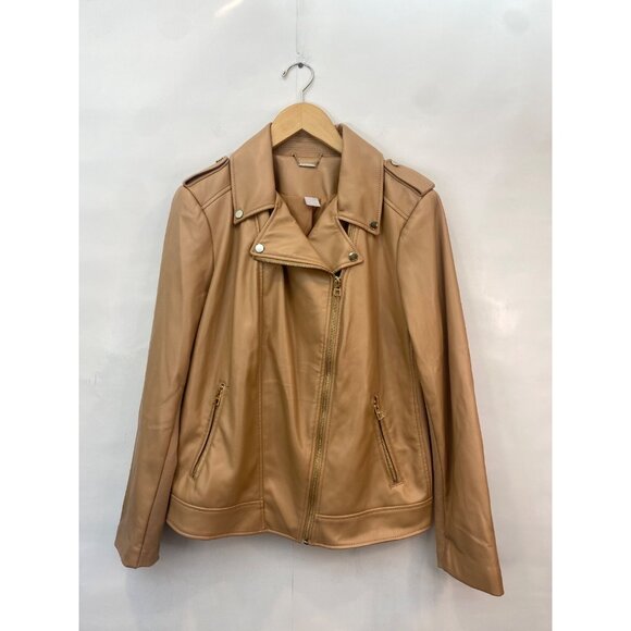 Chico's Jackets & Blazers - Chico's Women's Faux Leather Moto Jacket Tan Brown Zip Front Size 2 Large 12 14